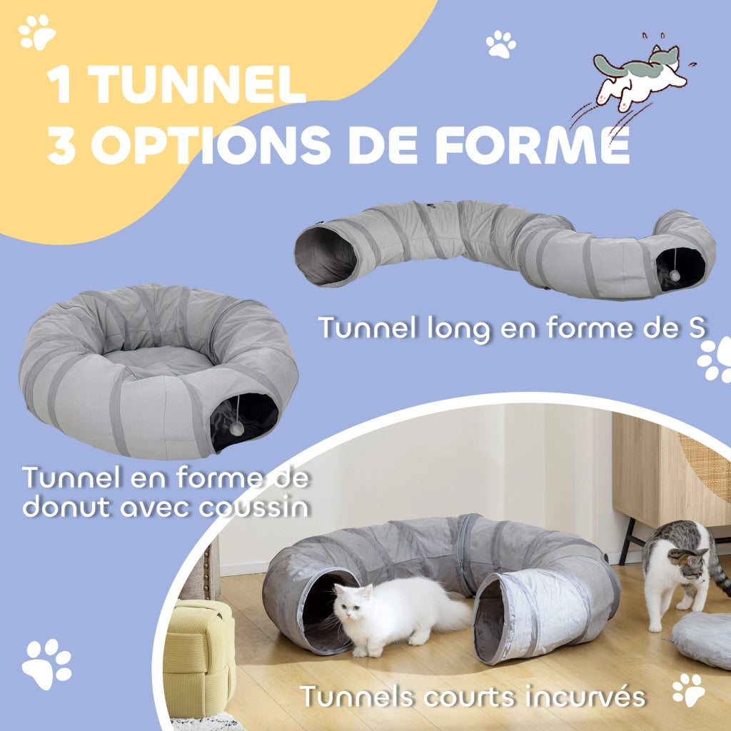Tunnel per gatti pieghevole con cuscino ¨C Xylo ¨C grigio ? 90 x 27 cm