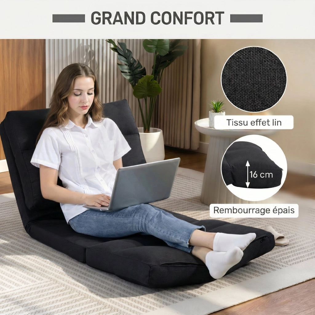 Letto poltrona reclinabile convertibile ¨C zephmum ¨C tessuto nero 70x72x56 cm