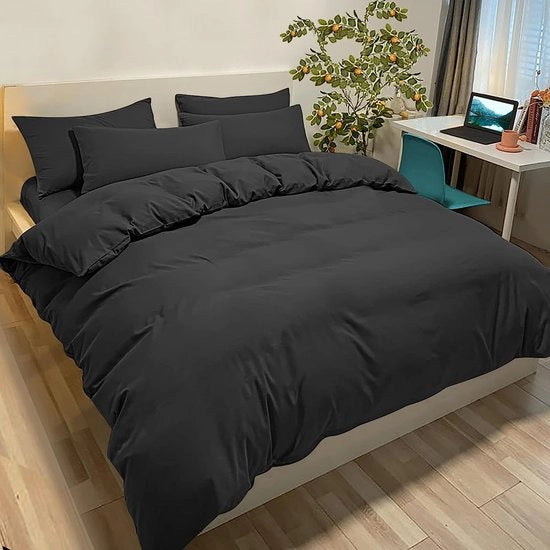 Set di coperte per letto matrimoniale microfibra 230 x 220 cm con 2 cuscini in tessuto 50 x 80 cm, nero