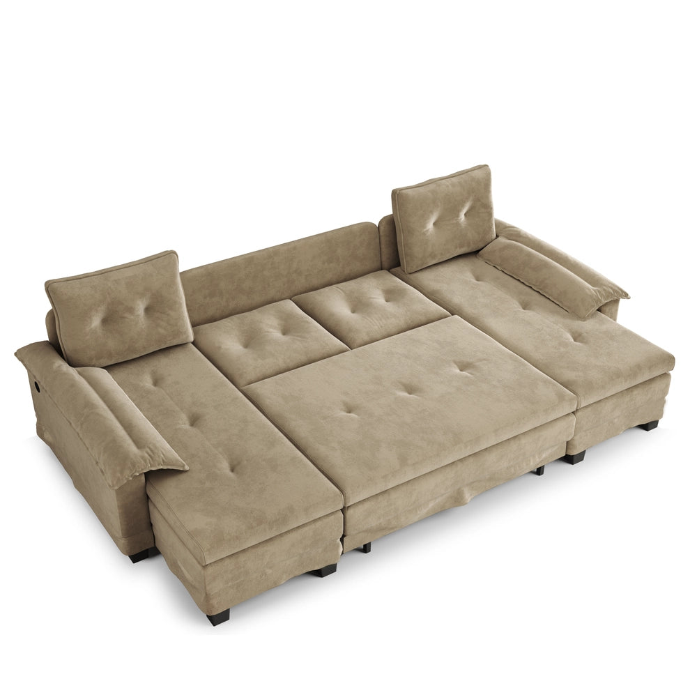 Divano Angolare U 278cm con Letto Estraibile e USB ¨C Xylo ¨C Cammello