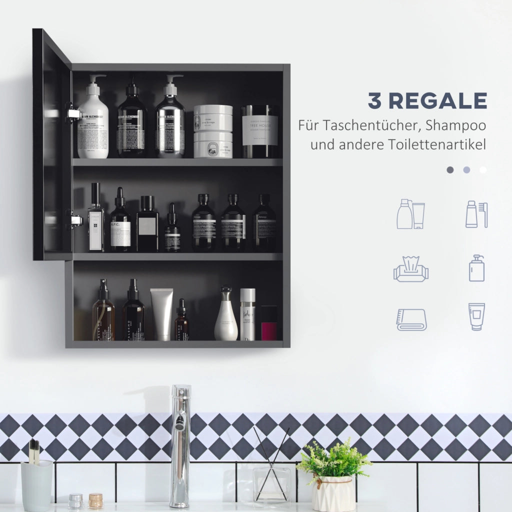 Armadietto bagno sospeso con specchio in acciaio inox nero