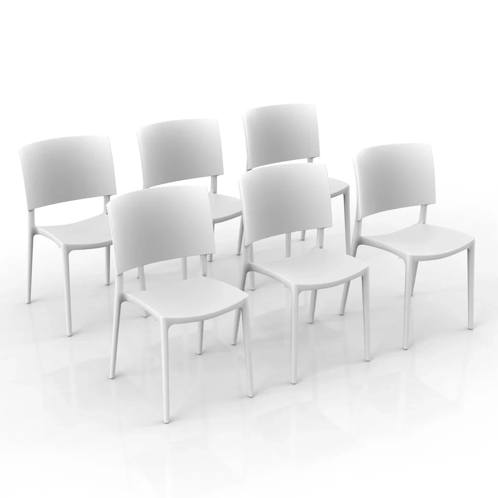 Set 6 sedie in polipropilene 100% Made in Italy SHARP, impilabile, resistente ai raggi UV, design moderno, ideale per sala da pranzo, cucina, sala d’attesa, bar, ristoranti o da esterno colore Bianco