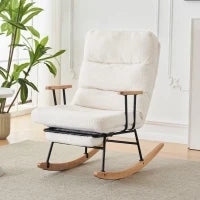 Poltrona a Dondolo Reclinabile con Braccioli e Poggiapiedi in Tessuto, Design Ergonomico, 58 x 102 x 100 cm, Bianco