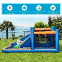 Castello Gonfiabile per Bambini 3-8 Anni con Scivolo, Trampolino e Piscina, 380x340x170cm