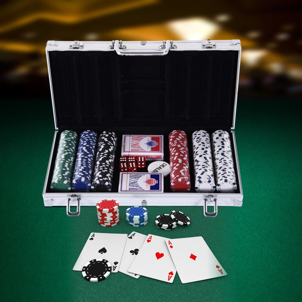 Valigetta Poker Professionale in Alluminio, Set Poker con 300 Fiches e 2 Mazzi per Texas hold'em e Blackjack