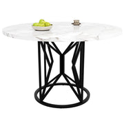 Tavolo da pranzo rotondo con gambe in metallo regolabili; effetto marmo; in MDF; nero; 100 x 100 x 76 cm