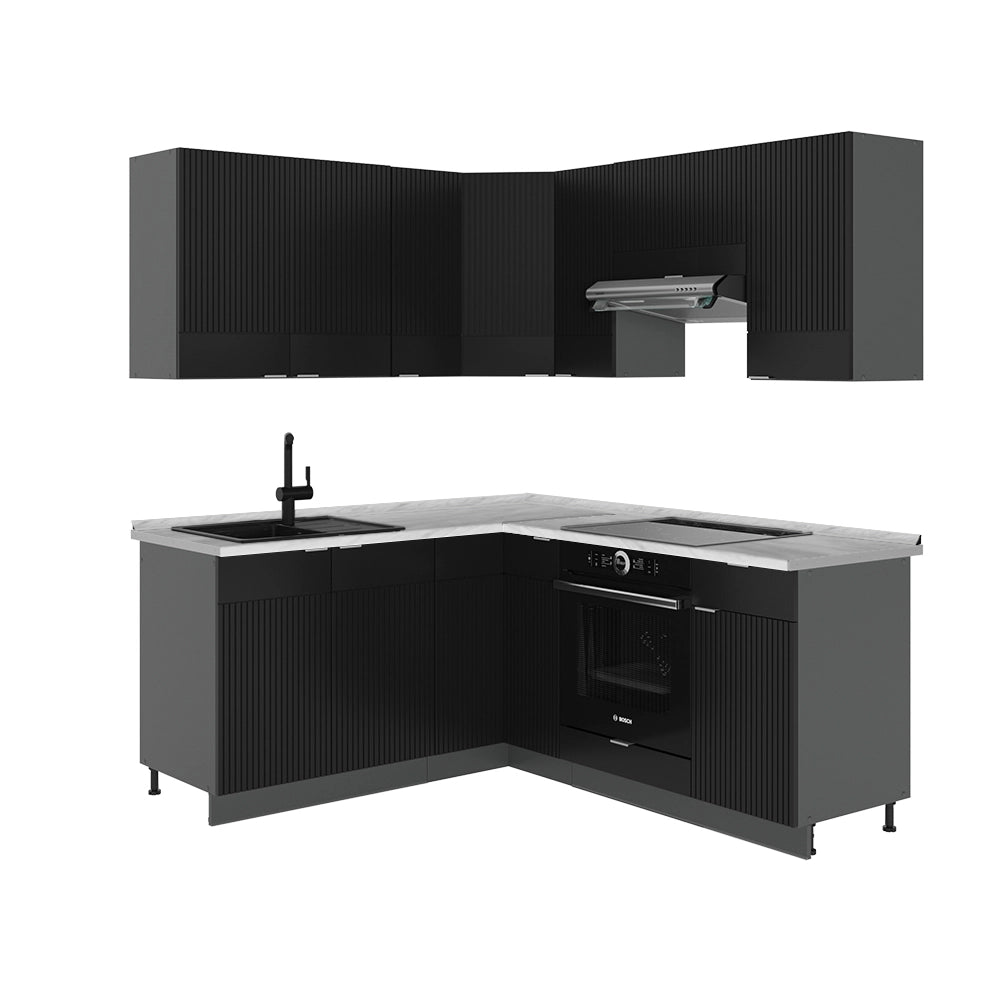 Vicco Cucina angolare completa Nero a righe/antracite 160 x 190 cm , PL Marmo