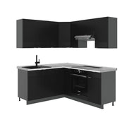 Vicco Cucina angolare completa Nero a righe/antracite 160 x 190 cm , PL Marmo