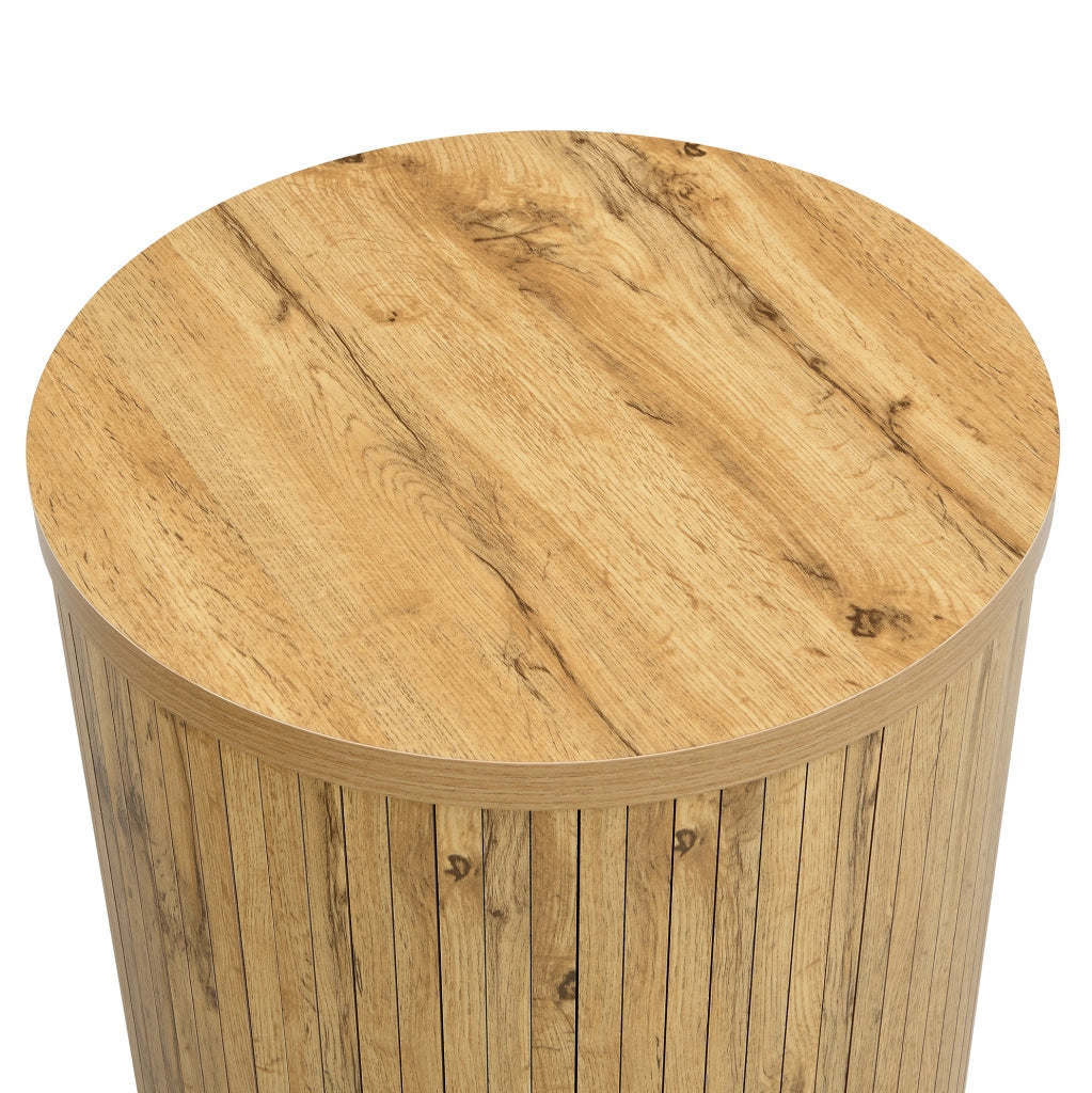 Set tavolini da salotto rotondi in MDF effetto legno naturale; 75x75x36 cm e 50x50x50;5 cm