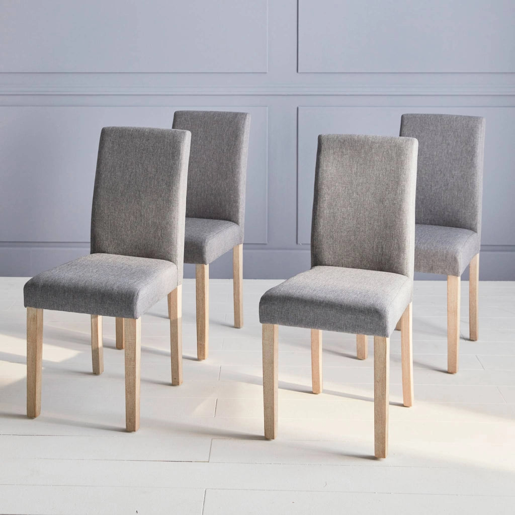 Set 4 sedie in tessuto con gambe in legno, grigio chiaro