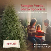Albero di Natale Artificiale da 210 cm e Ignifugo con 2942 Rami Realistici, Base in Metallo Pieghevole