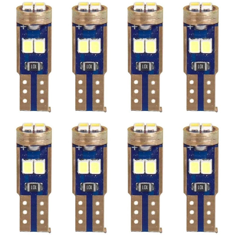 8 Pezzi Lampada Led T5 W3W Canbus 6 SMD 2016 12V 80lm 0.8W Luce Bianco per Cruscotti e Strumentazioni 17mm