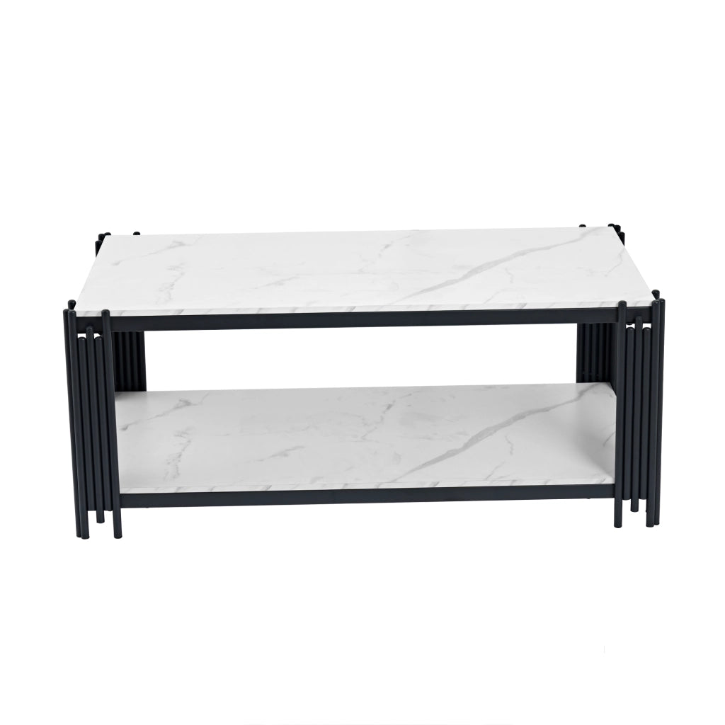 TAVOLO DA CAFFÈ rettangolare 114x64x46 cm MDF effetto marmo bianco nero