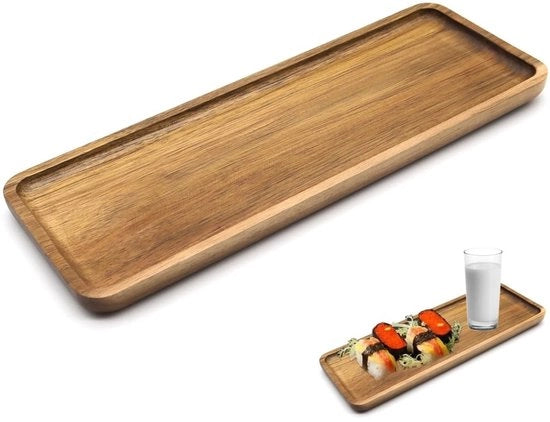 Piatto di servizio in legno - Acacia - Sostenibile e funzionale - Formato rettangolare - Servizio di cibo - Adatto per ristoranti e bar