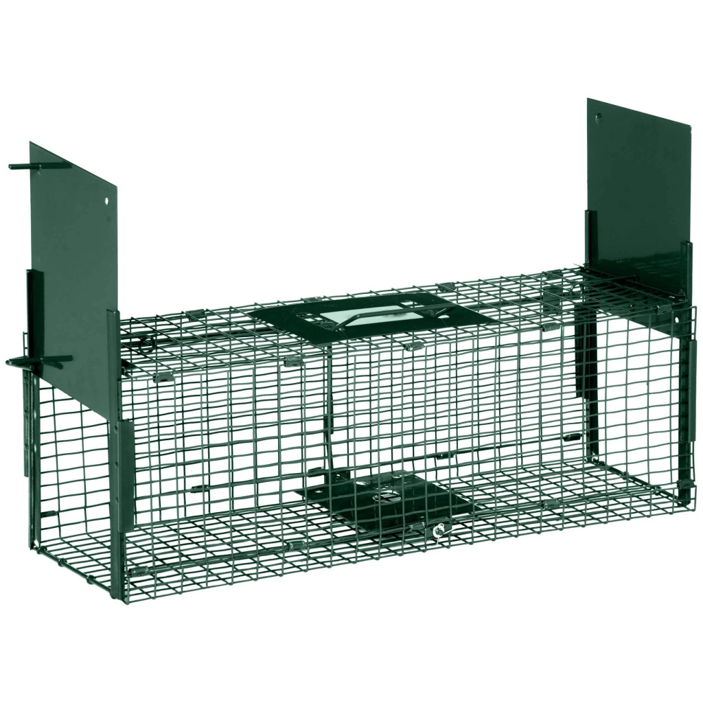 Gabbia Trappola per Animali Vivi Piccoli con Doppia Porta e Maniglia 60x18x20cm Verde Scuro