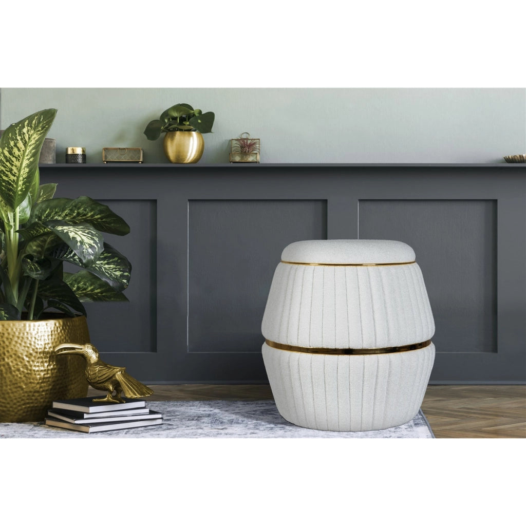 Pouf Doric 210 in tessuto boucle' bianco e oro
