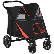 PASSEGGINO PER CANI PIEGHEVOLE CON INGRESSI A CERNIERA E FINESTRE A RETE, 112X65X100 CM, ROSSO E NERO