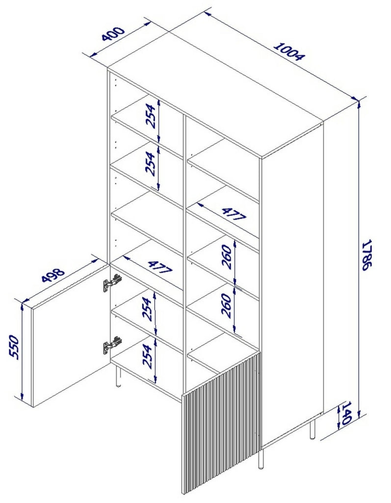 Libreria Estarreja, Mobile portalibri con vani aperti e due ante, Rialzato da terra, 100x42 h177 cm, Bianco