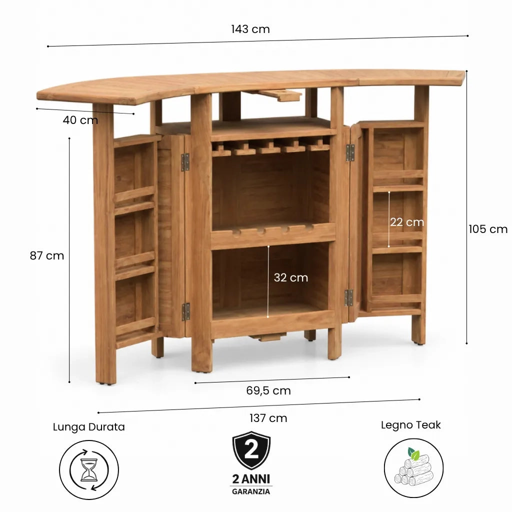 Banco Bar Pieghevole in Teak Massello per Esterno e Giardino - Apéro
