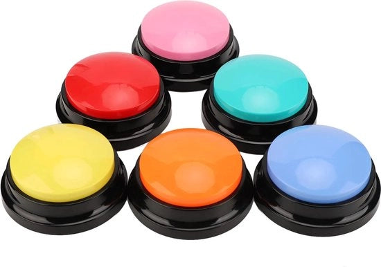 Set di 6 pulsanti di avvinimento per animali domestici, multifunzionale e portatile, pulsante di avvinimento da 30 secondi, adatto per gatti, cani e altri animali domestici. Batterie non incluse.