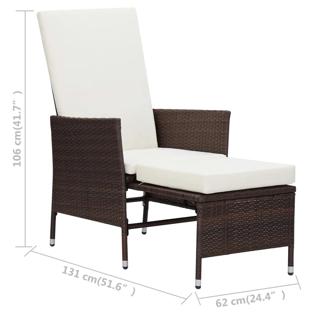 Sedia da Giardino Reclinabile con Cuscino in Polyrattan Marrone cod mxl 24904
