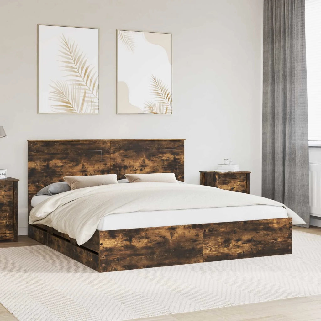 Struttura del letto con cassetto Rovere fumé 200 x 200 cm 3409430