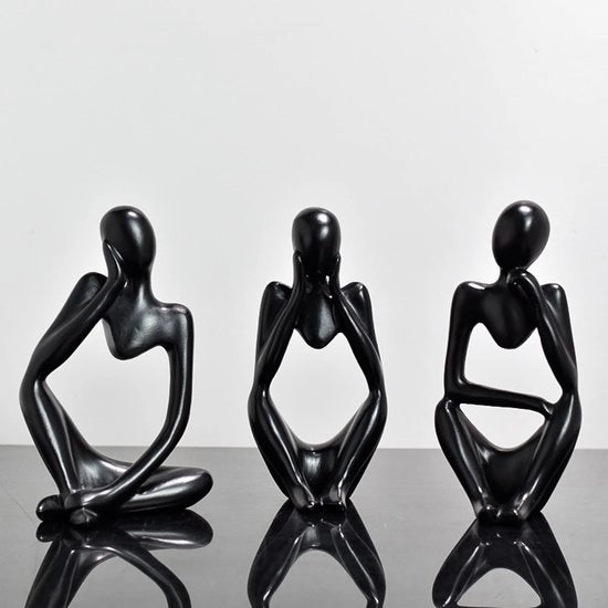 Set di 3 figurine Denker, Figurina Denker, Ornamenti astratti personalizzabili per ufficio, soggiorno, scrivania, decorazione camera (nero)