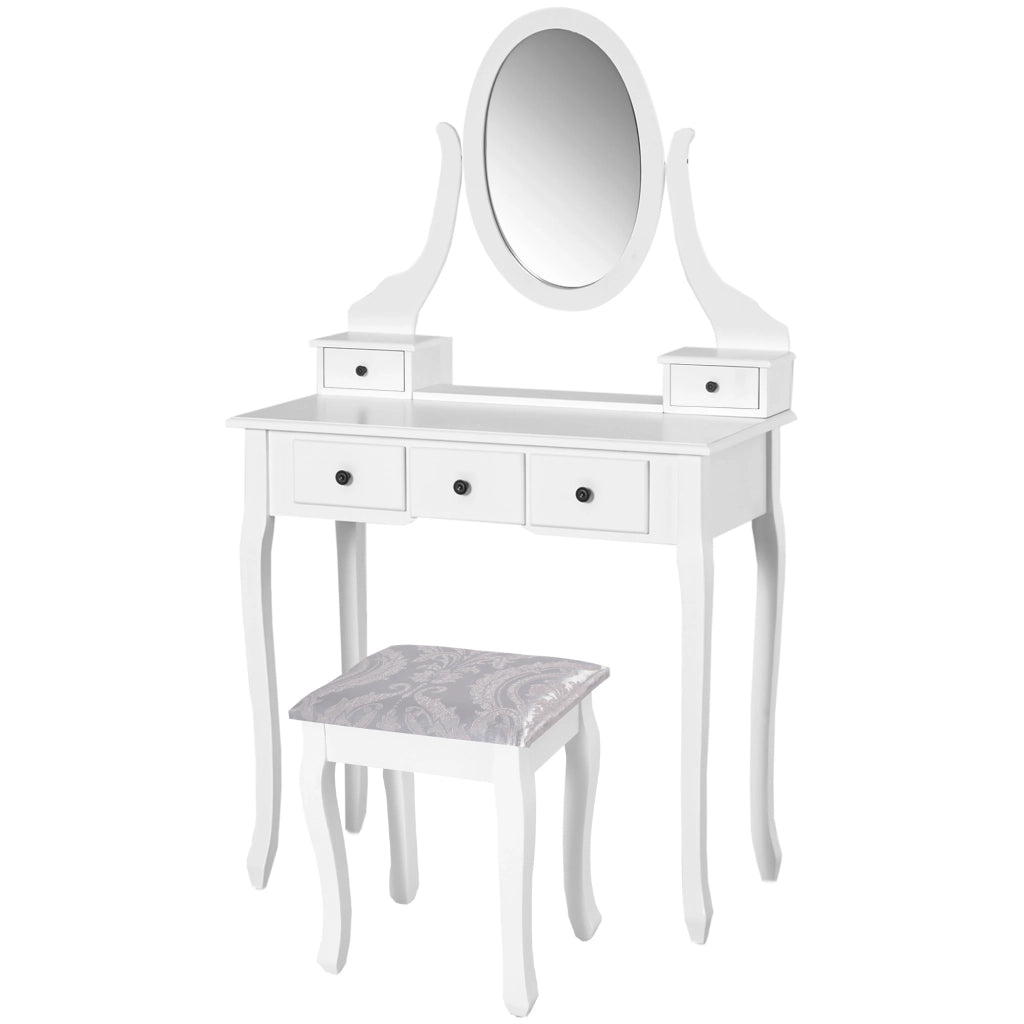 Tavolo trucco con specchio e 5 cassetti ¨C zephmum ¨C Bianco e nero