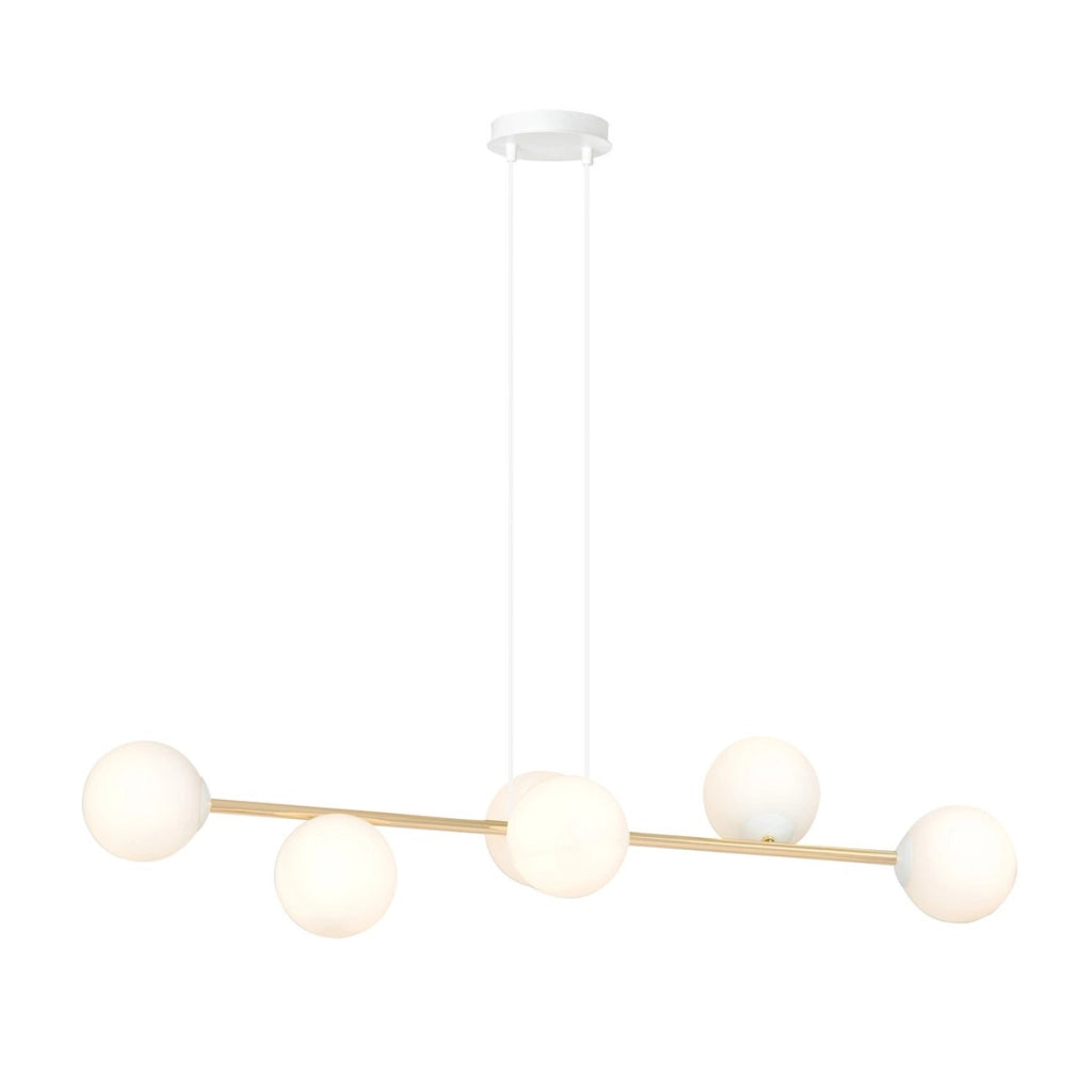 Lampada a sospensione Gravity in acciaio oro e vetro bianco