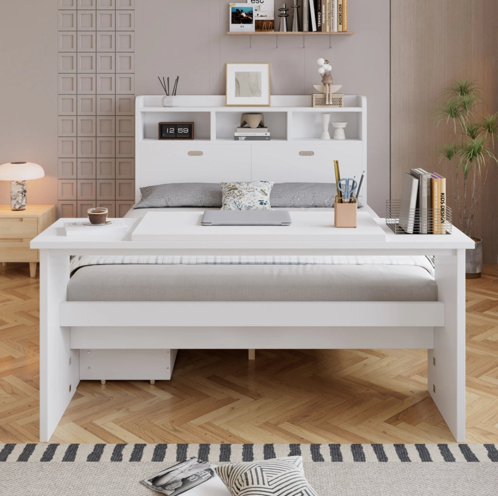 Letto singolo 140x200 cm con scrivania pieghevole e cassetto