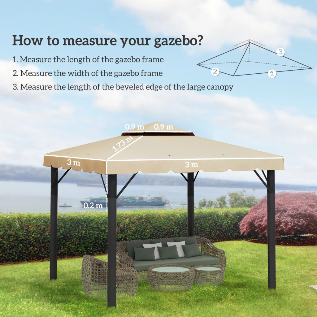 Tetto per Gazebo da Giardino 3x3m ¨C Zephmum ¨C 2 Livelli in Poliestere Beige