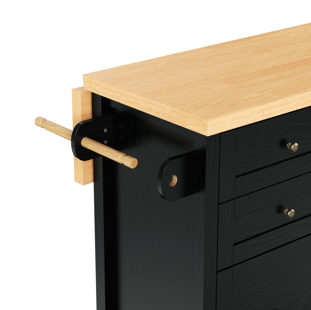 Isola da cucina 107x45-70x90.5 cm con piano estraibile in MDF nero e naturale