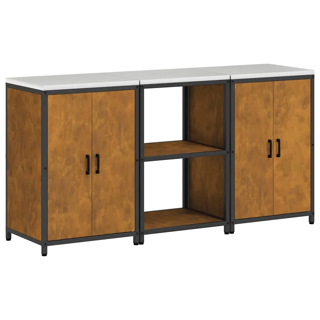 vidaXL Set di Stoccaggio per Cucina 3 pcs Ruggine 180 x 50 x 92 cm