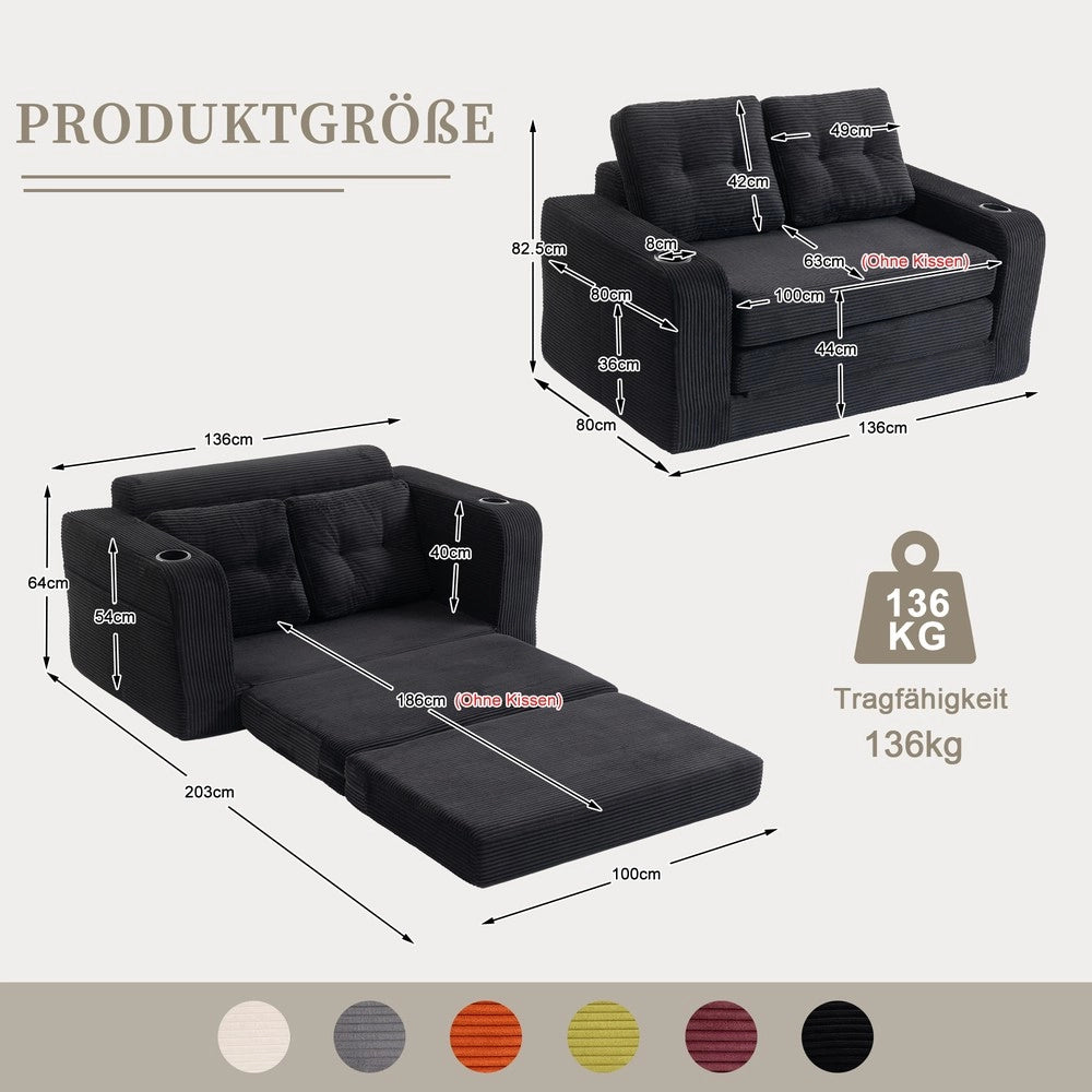 Divano 2 Posti in Tessuto a Coste con Cuscini Trapuntati e Tasche Laterali ¨C MINIMAL ¨C Grigio