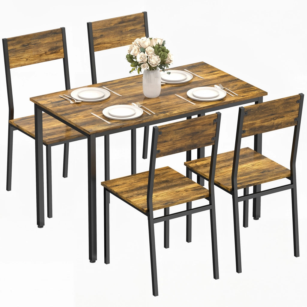 Tavolo da pranzo allungabile con 4 sedie ¨C Zephmum ¨C Legno effetto rovere, gambe metallo