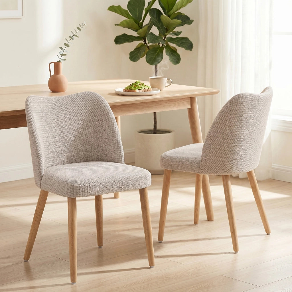 Set di 2 Sedie da Pranzo in Tessuto e Legno ¨C Minimal ¨C Crema