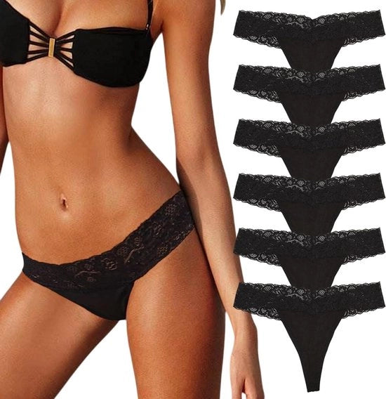 Set di 6 stringhe per donne tanga senza cuciture sexy hot - nero
