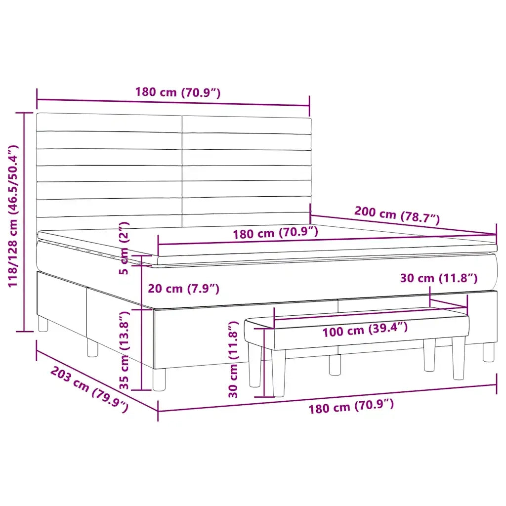 Letto a Molle con Materasso e LED Tortora 180x200 cm in Tessuto 3138257