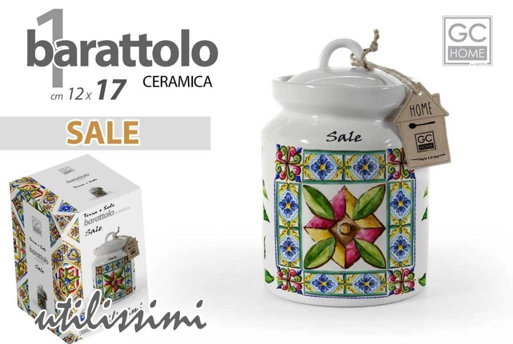 Barattolo Contenitore da Cucina in Ceramica Sale Terra e Sole 17 cm