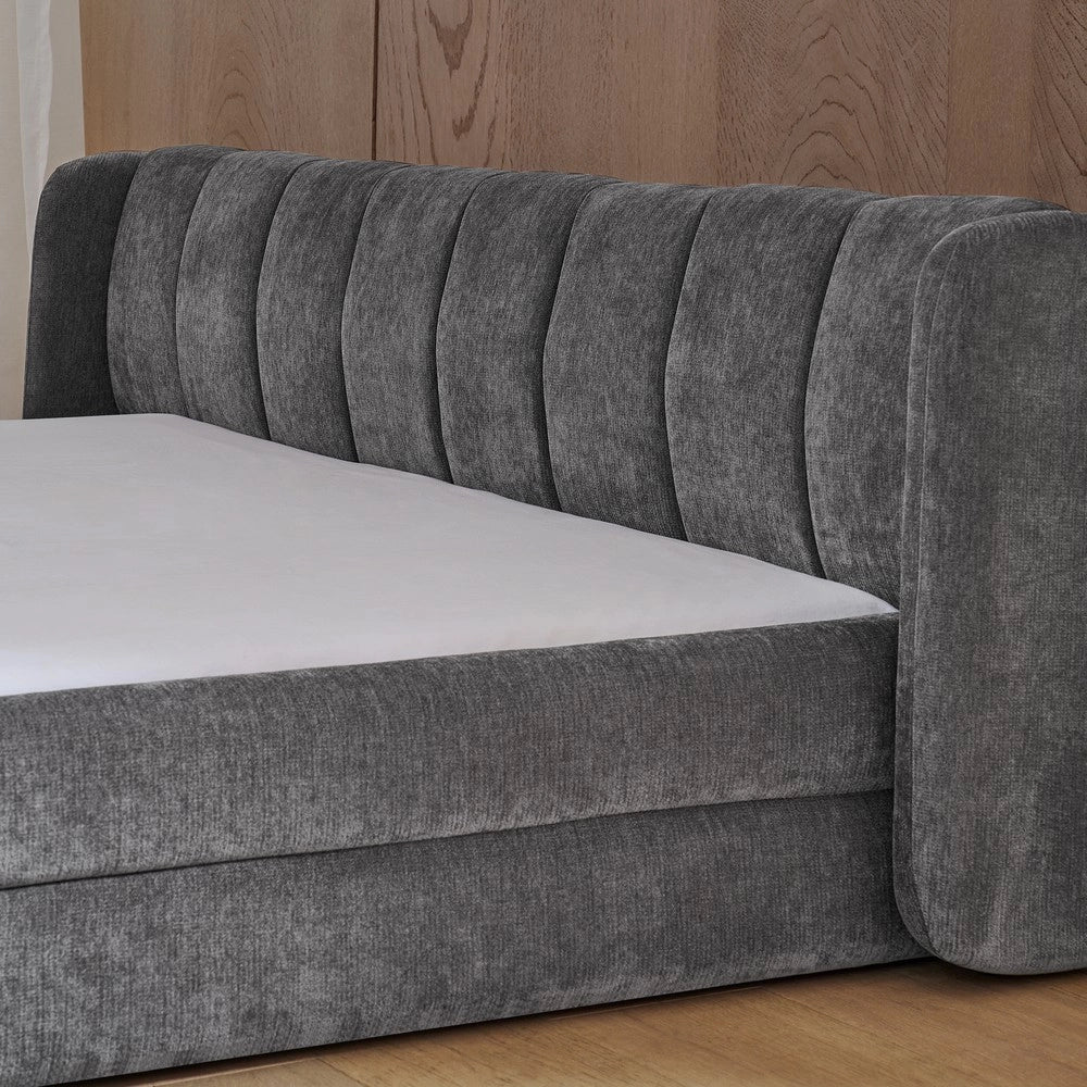 Letto Matrimoniale Imbottito ¨C MINIMAL ¨C Tessuto Chenille, Grigio Scuro, 140x200