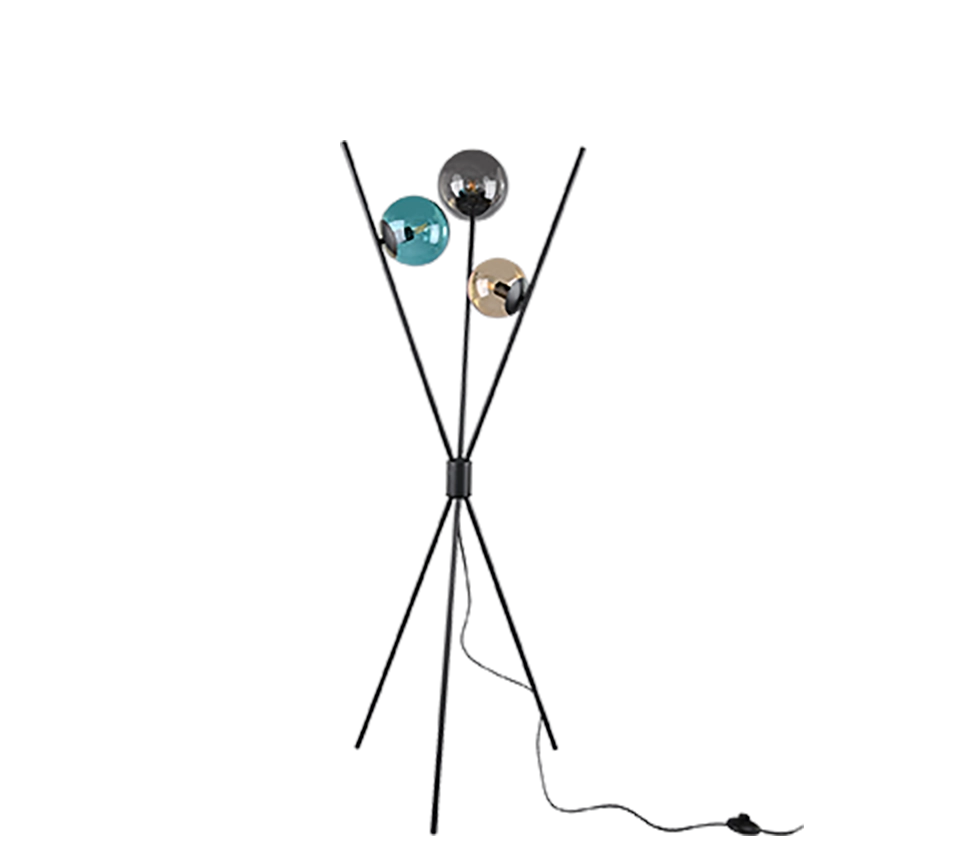 Piantana 3 aste, metallo e vetro, multicolor, H 156 cm, Lance