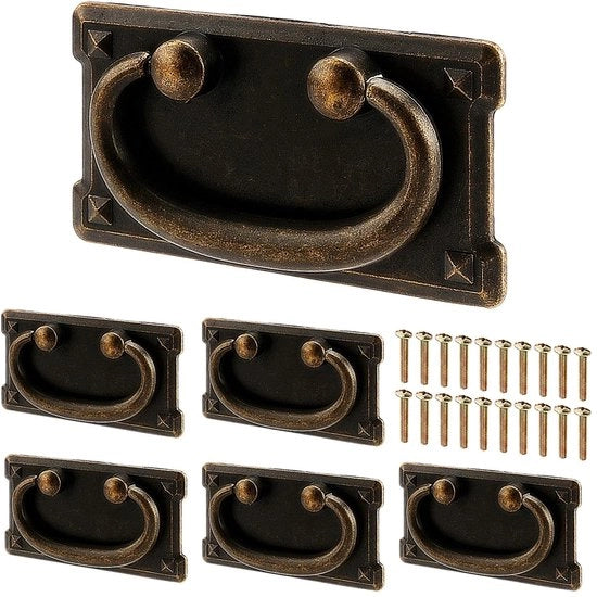 Maniglie da carico vintage - 6 pezzi - Maniglie rettangolari da carico - 96 x 53 mm - Inclusi viti di fissaggio - Maniglie da cassa
