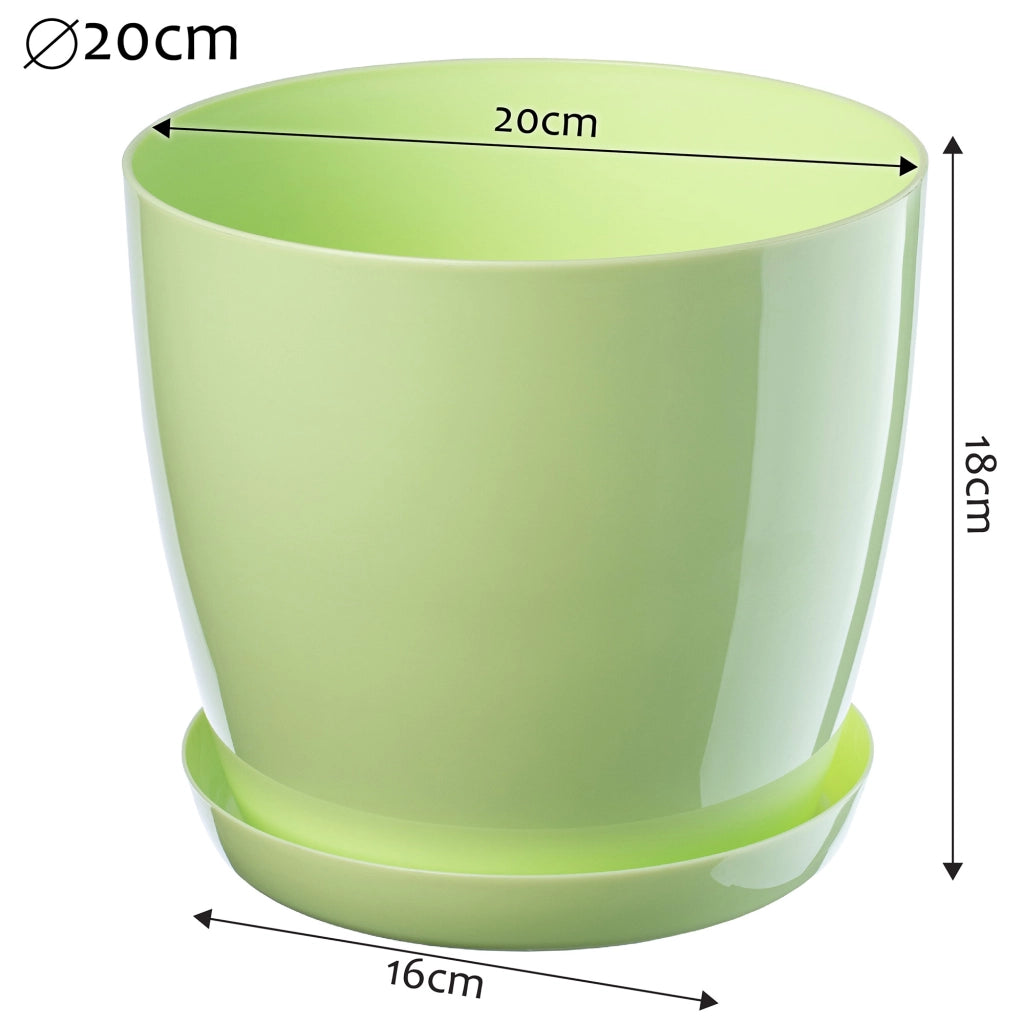 Vaso da fiori KADAX con sottovaso e coperchio in plastica, 20 cm, verde.
