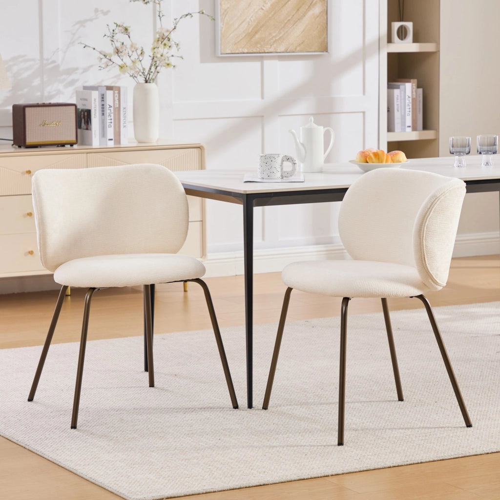 Sedie da Pranzo in Velluto con Schienale Curvo e Gambe in Metallo ¨C MINIMAL ¨C Set 2 Pezzi, Crema