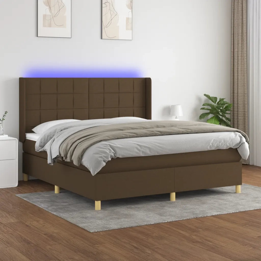 Letto a Molle Materasso e LED Marrone Scuro 160x200 cm Tessuto 3138888