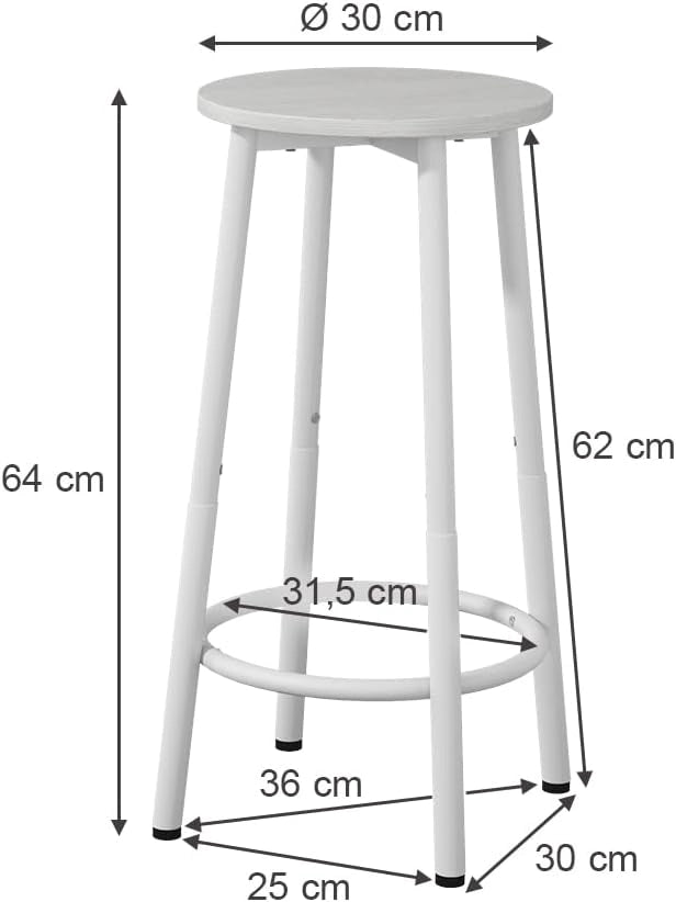 Set di 2 sgabelli da bar Edmonton, Bianco, 31.5 x 64 cm 2 parti, regolabile in altezza con poggiapiedi per posizioni di seduta flessibili