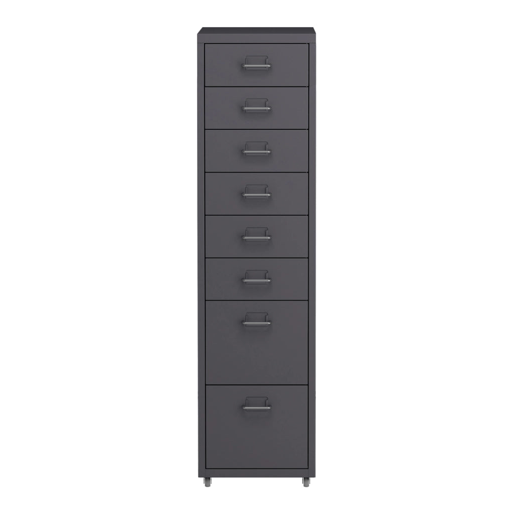 Cassettiera Kökar in Acciaio Mobile Archivio con 8 Cassetti e Rotelle - Grigio Scuro [en.casa]
