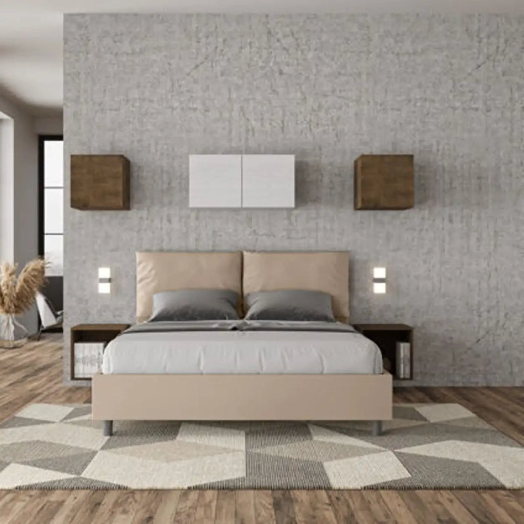 Letto matrimoniale senza rete imbottito 160x210 similpelle tortora Antea