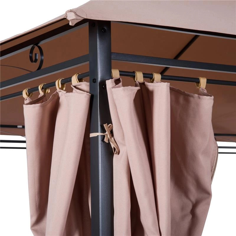 GAZEBO IN ACCIAIO CON DOPPIO TETTO E TENDE IMPERMEABILI COLOR CACHI 4 X 3 M