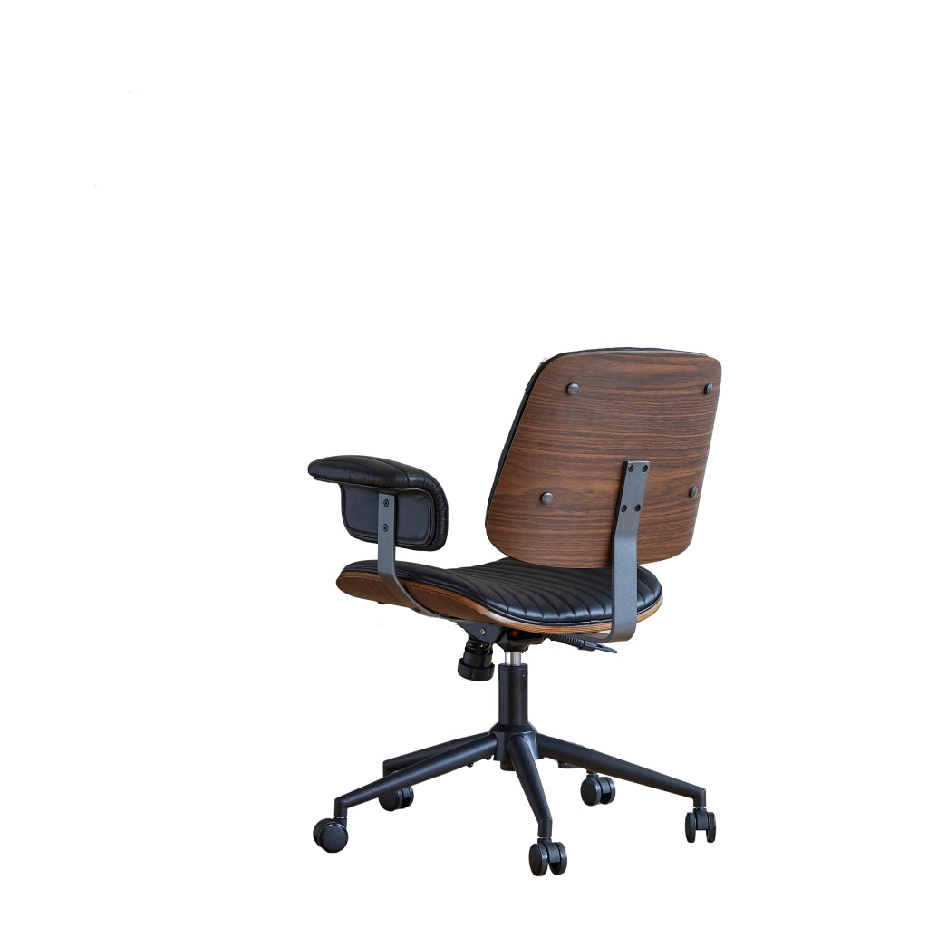 Sedia da ufficio girevole con ruote e altezza regolabile braccioli imbottiti in pelle e metallo nera 52 × 46 × 33 cm